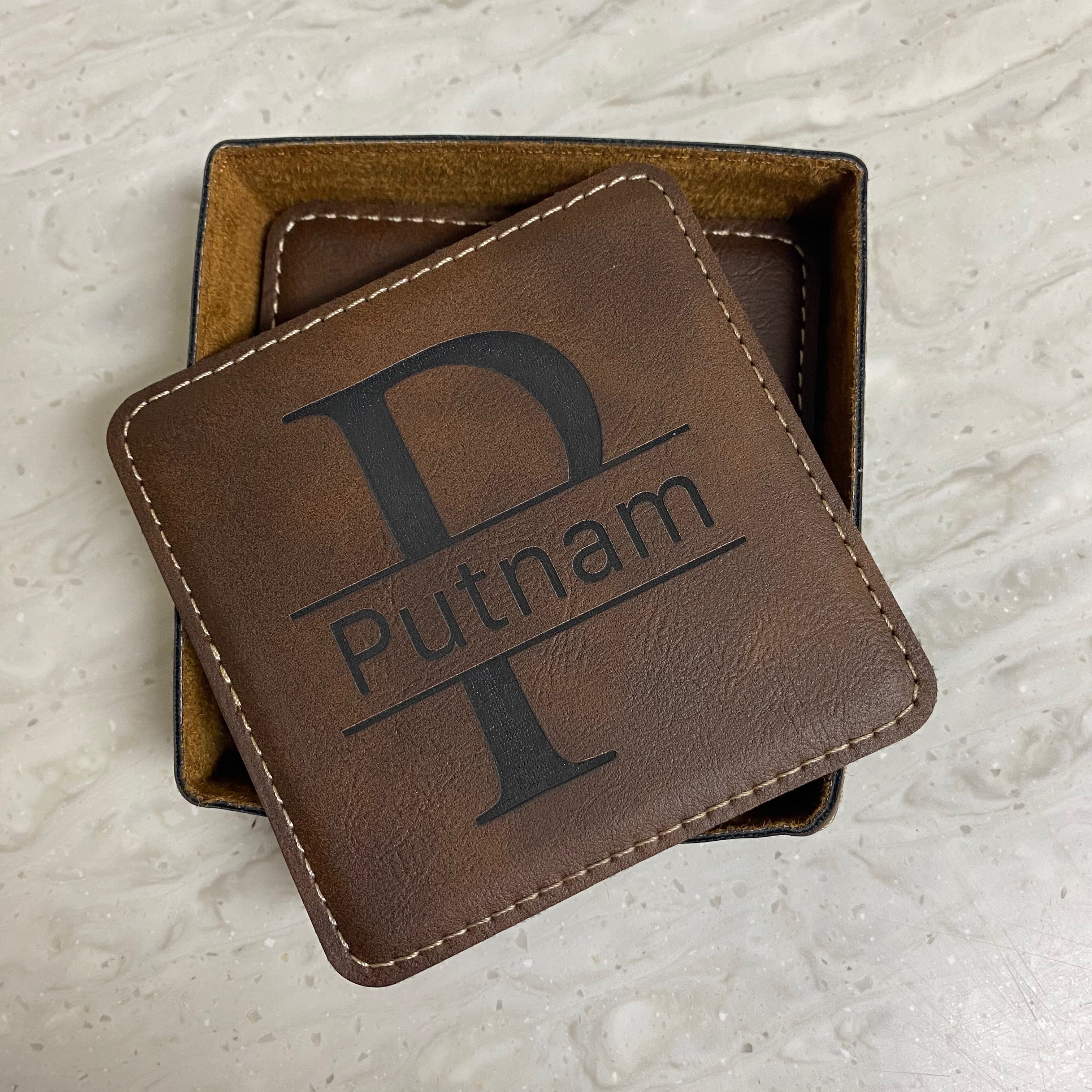 Personalized Square Leatherette Coasters