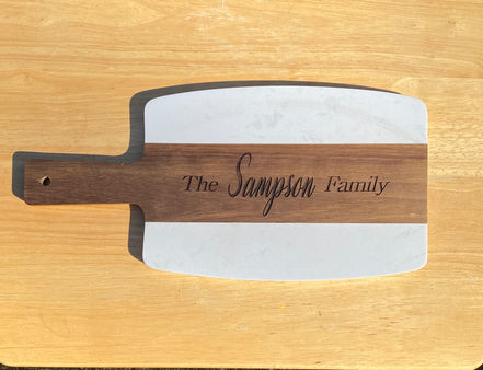 Personalized Acacia Wood and Marble Serving Board