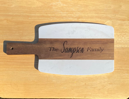 Personalized Acacia Wood and Marble Serving Board
