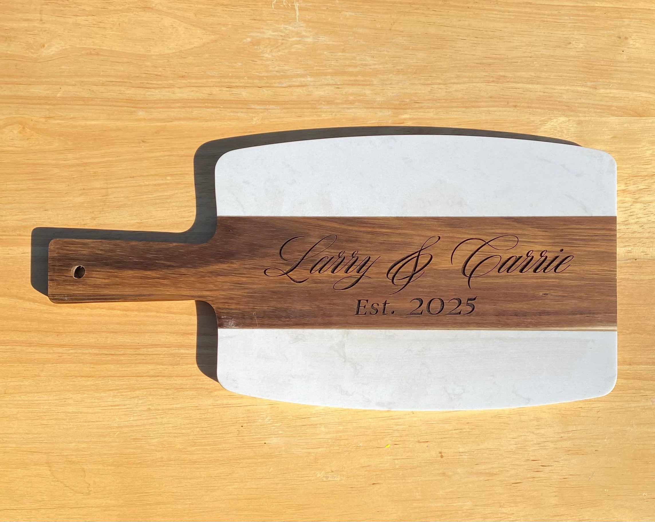 Personalized Acacia Wood and Marble Serving Board